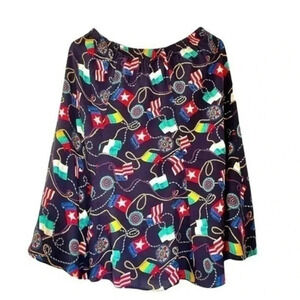 Vintage Wilmer retro  skirt navy blue with funky flag print size 18 rayon EUC